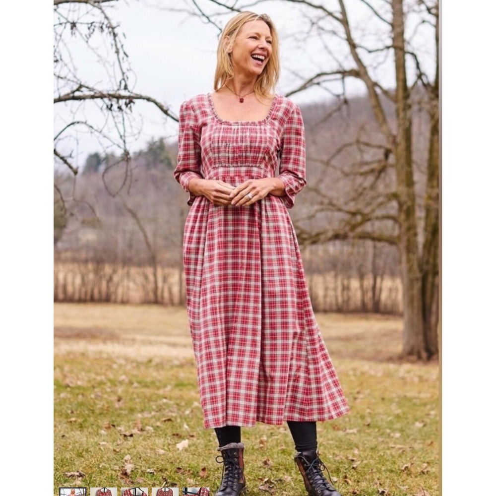 APRIL CORNELL CRUMPET Red PLAID COTTAGE CORE MIDI DRESS XL
